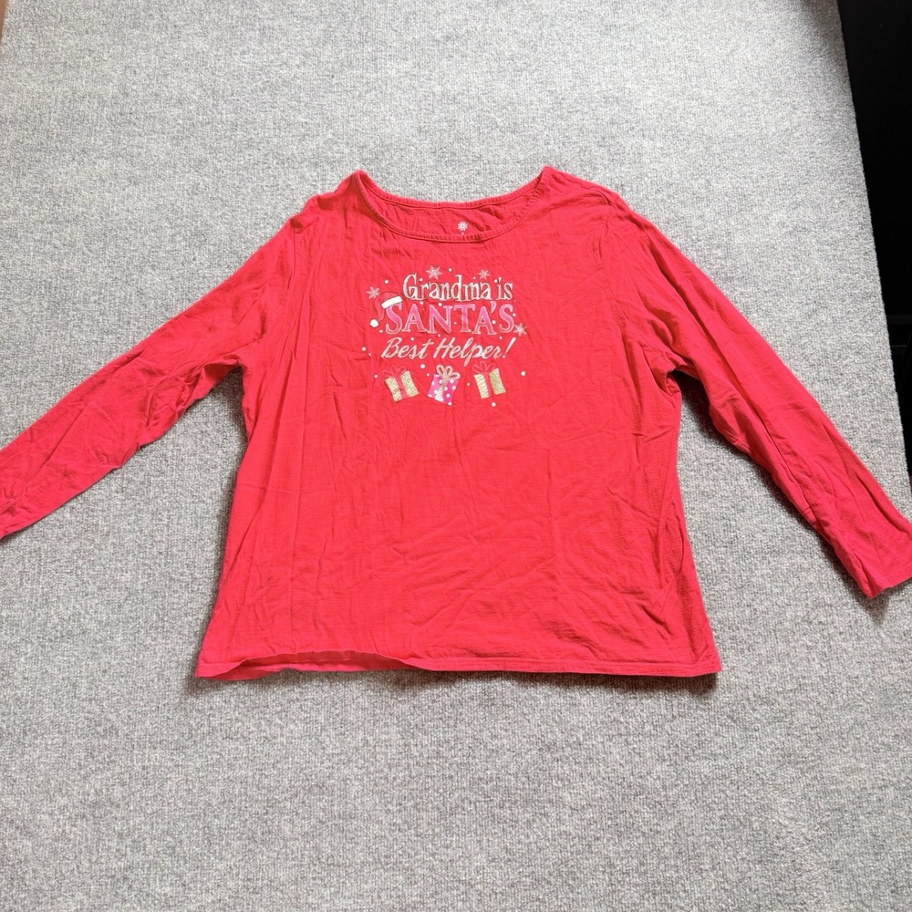 Holiday Time Womens Shirt 3X Red Long Sleeve Grandma is Santas Best Helper Xmas